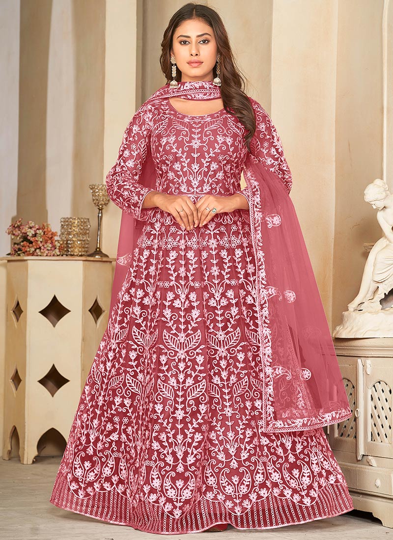 Purple georgette digital print embroidered